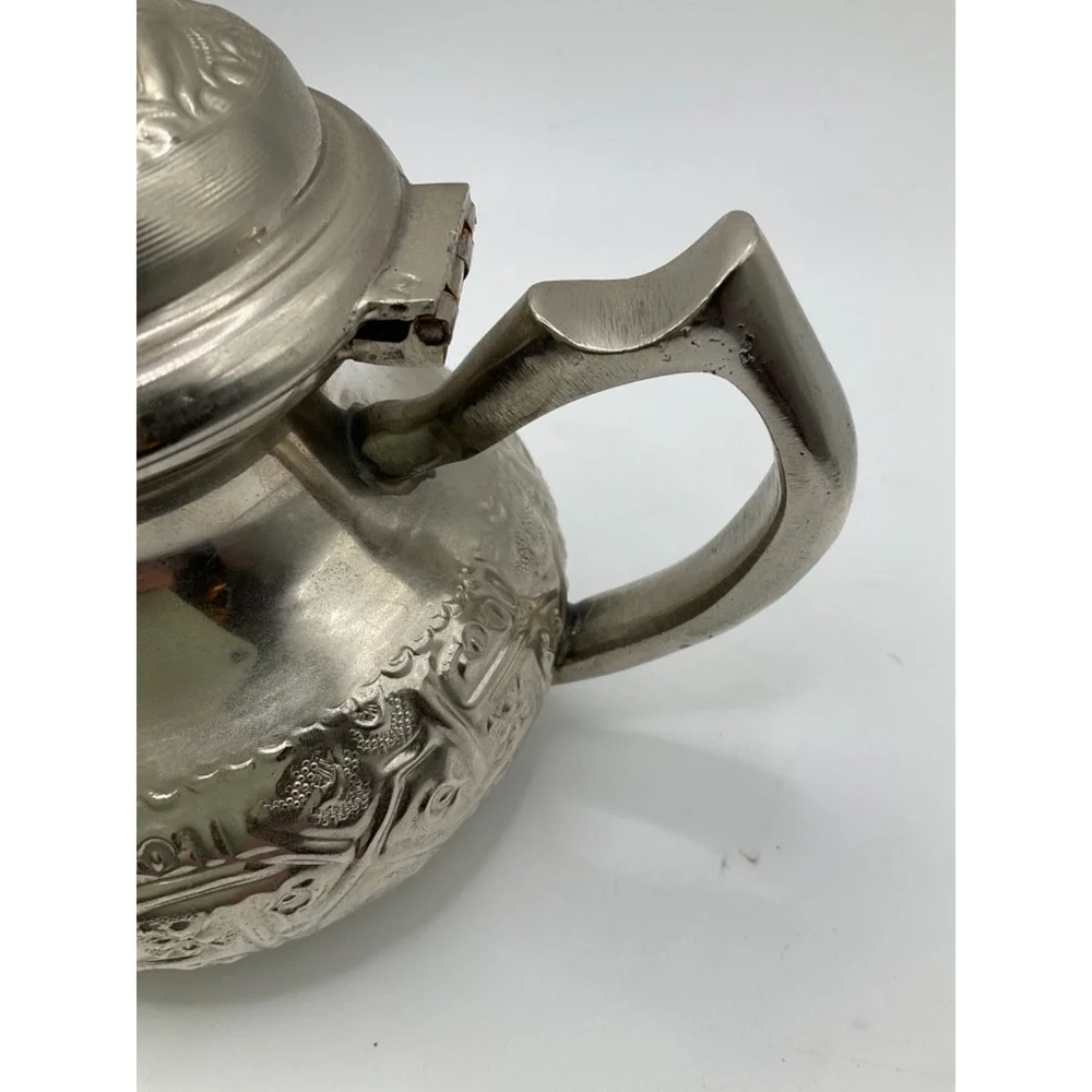 Vintage Moroccan Small‎ Teapot handcrafted hammered ornate Diamant Blanc Stamped